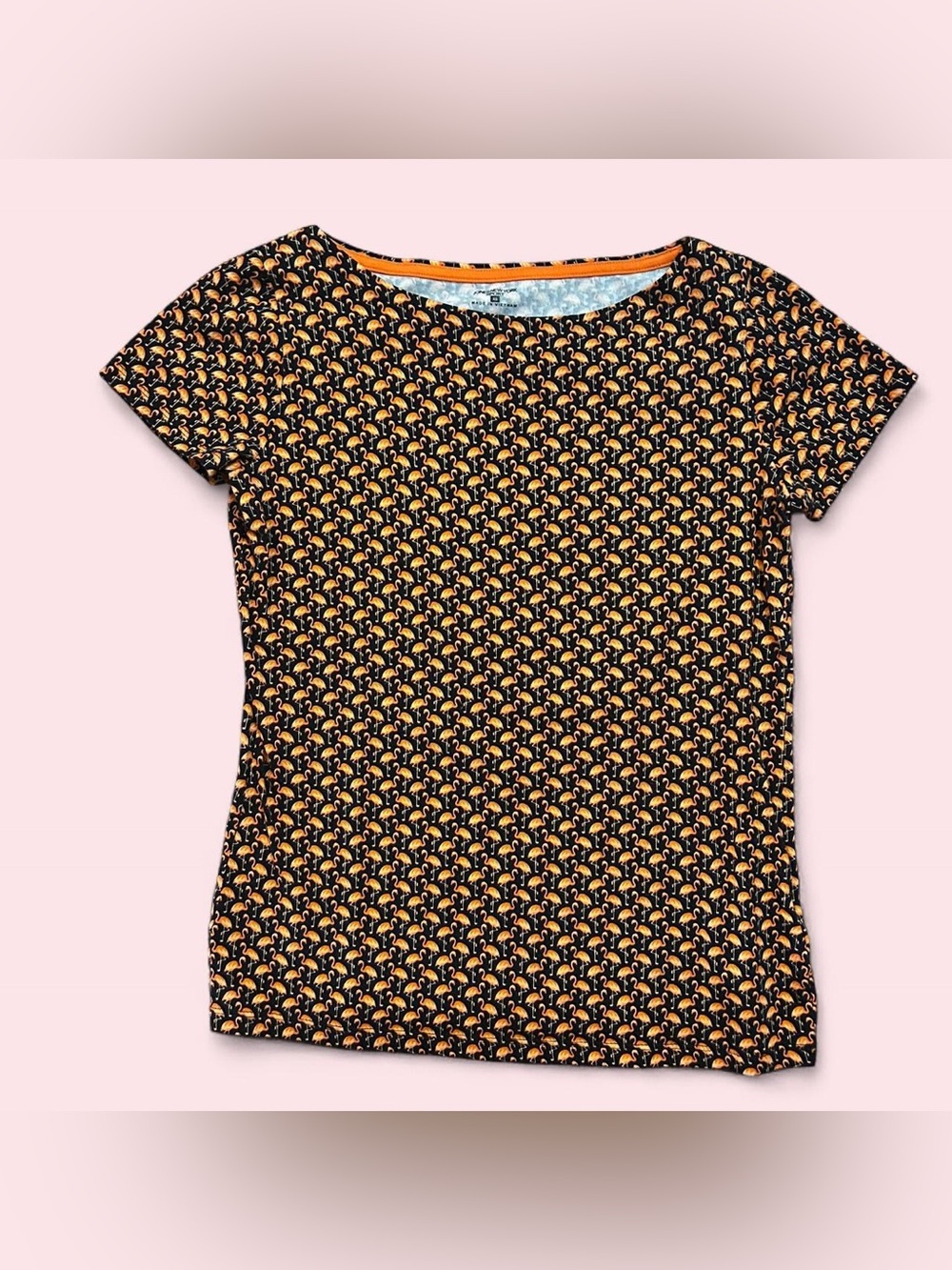 🦩Short Sleeve Flamingo Tee in Navy and Orange🦩